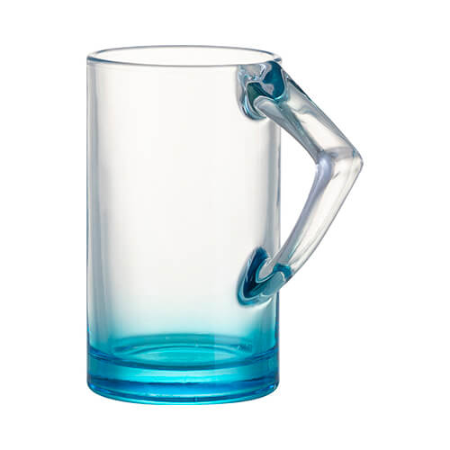 Mug in vetro da 400 ml con manico triangolare per sublimazione - fondo blu