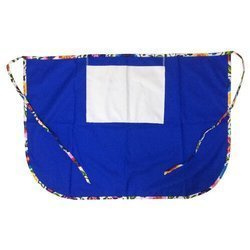 Grembiule classico con tasca per stampa – di colore blu con bordino colorato - fiori slavi bianchi