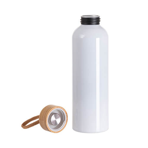 Borraccia in alluminio da 600 ml con coperchio in bambù per sublimazione - bianco