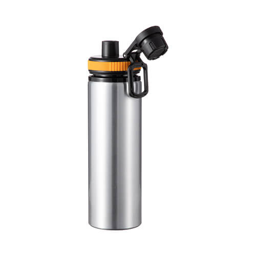 Borraccia in alluminio argento da 850 ml con tappo a vite con inserto giallo per sublimazione