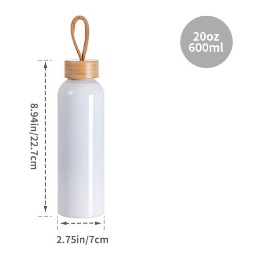 Borraccia in alluminio da 600 ml con coperchio in bambù per sublimazione - bianco