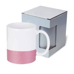 Tazza 330 ml con una striscia glitter rosa con la scatola Sublimazione Termostampa