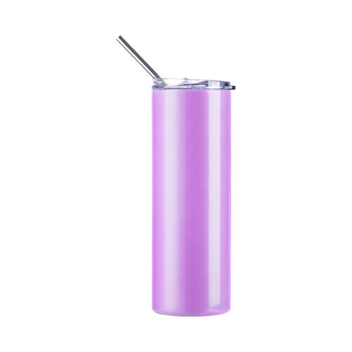 Una tazza da 600 ml con una cannuccia per la sublimazione - cambia colore sotto l'influenza dei raggi UV dal bianco al viola