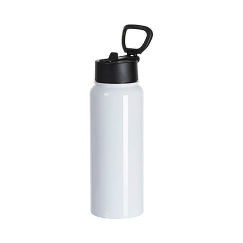Borraccia da 900 ml con boccaglio largo e manico pieghevole per sublimazione - bianca