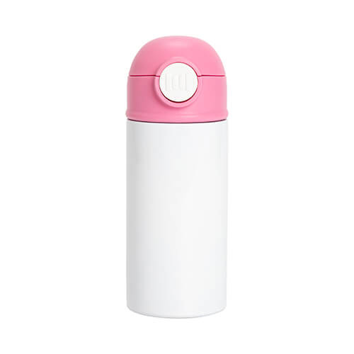 Borraccia - bottiglia per bambini da 360 ml per sublimazione - bianca con tappo rosa