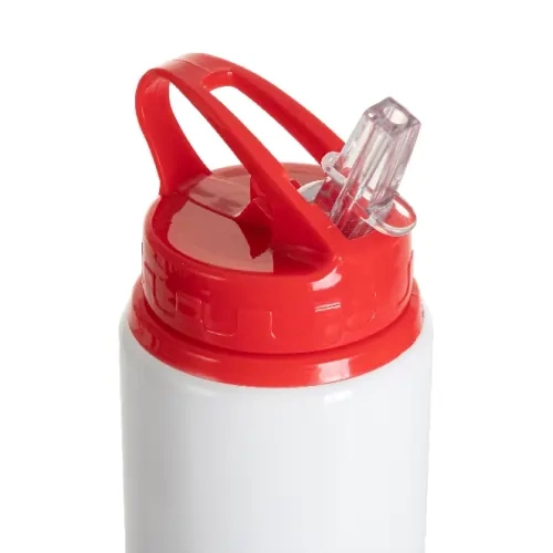 Bottiglia in alluminio con boccaglio 600 ml bianca con tappo rosso e manico per sublimazione
