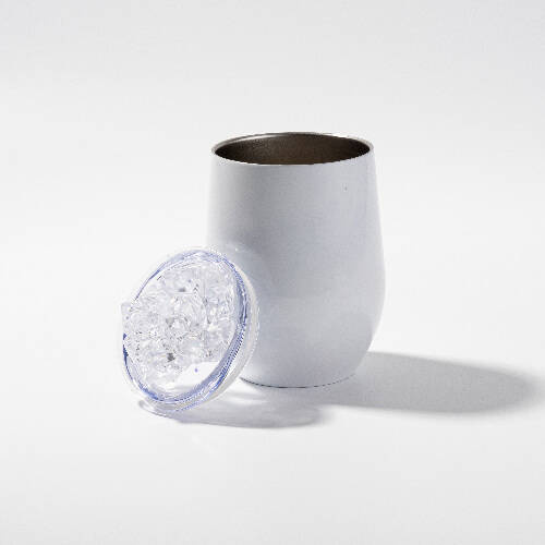 Tazza per vin brulè 360 ml per sublimazione - bianco, coperchio con ghiaccio artificiale
