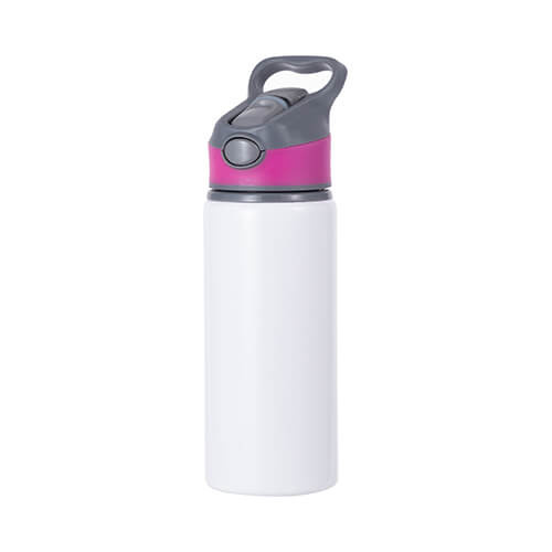 Borraccia in alluminio bianco da 650 ml con tappo a vite con inserto rosa per la sublimazione