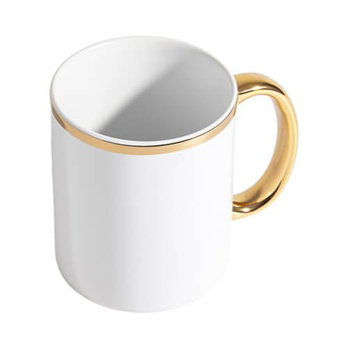 Tazza da 330 ml con striscia dorata e orecchino per sublimazione