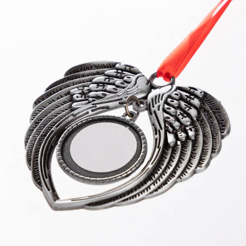 Ciondolo albero di Natale in metallo per sublimazione - ali d'argento