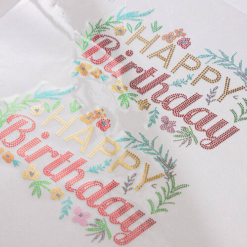 Foglio con zirconi per trasferimento termico - Happy Birthday