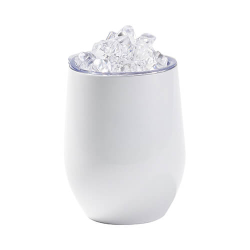 Tazza per vin brulè 360 ml per sublimazione - bianco, coperchio con ghiaccio artificiale