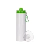 Bottiglia in alluminio 850 ml bianca con tappo trasparente e coperchio verde per sublimazione