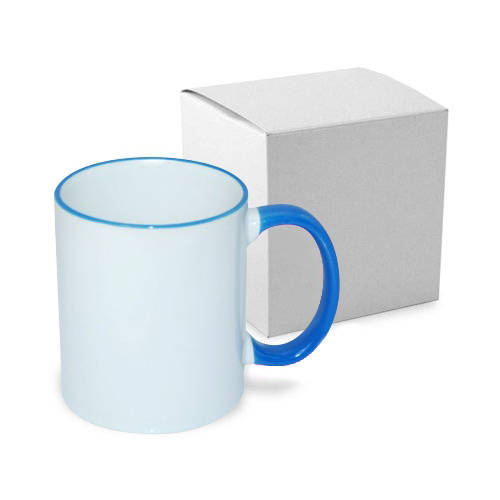 Tazza 330 ml ECO con il manico blu con la scatola Sublimazione Termostampa