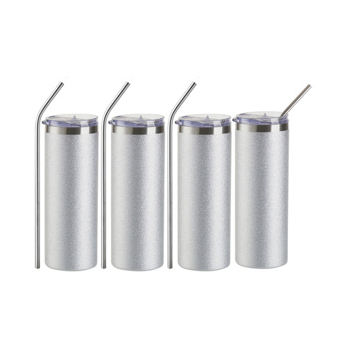 Set di 4 tazze con cannuccia 600 ml Glitter stampabile - argento