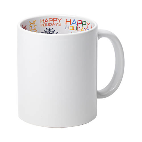 Tazza da 330 ml con interno HAPPY HOLIDAYS per sublimazione con una scatola di cartone