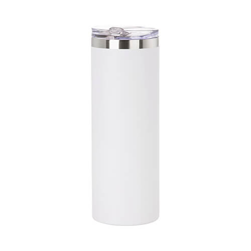 Bicchiere in acciaio inox da 600 ml con cannuccia a sublimazione - bianco opaco