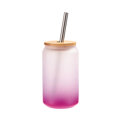 Un bicchiere smerigliato da 400 ml con cannuccia e coperchio in bambù per sublimazione - sfumatura Viola