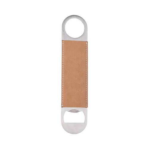 Apribottiglie 4 x 17,7 cm in acciaio e pelle per sublimazione - marrone