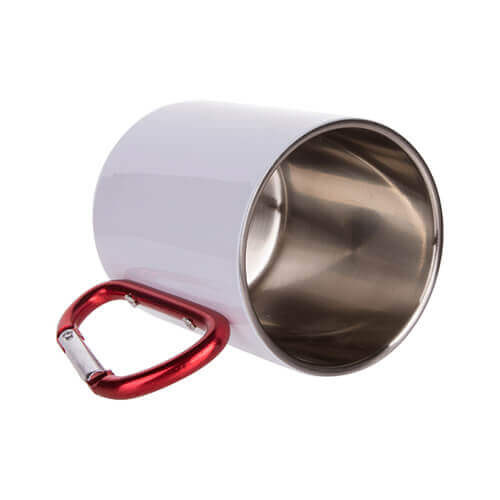 Tazza in metallo 300 ml con moschettone Sublimazione Termostampa - bianco