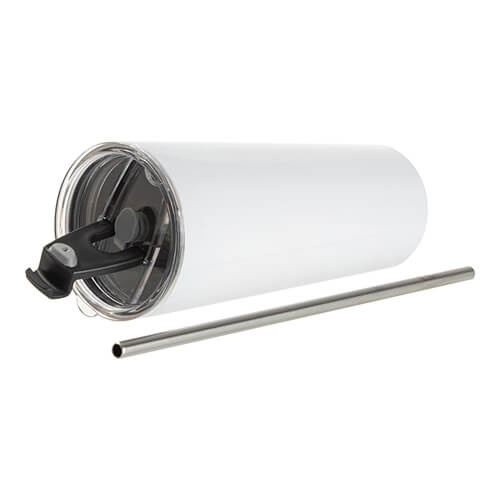 Bicchiere in acciaio inox da 600 ml con cannuccia per sublimazione - bianco