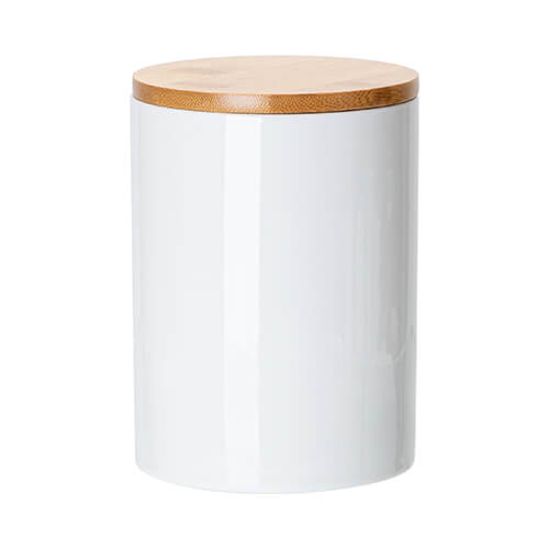 Contenitore in ceramica da 750 ml con coperchio in legno per sublimazione