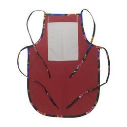 Grembiule per bambini arrotondato con tasca per stampa – di colore rosso con bordino colorato - fiori slavi neri