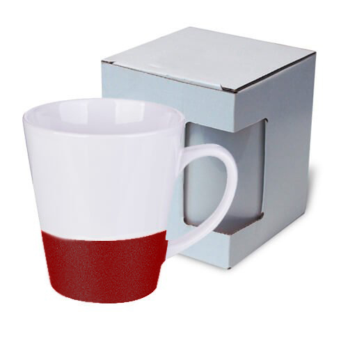 Tazza Latte 300 ml con una striscia glitter rosso con la scatola Sublimazione Termostampa + KAR3