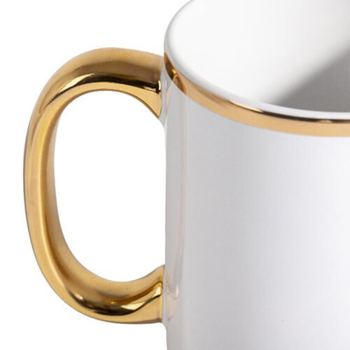 Tazza 450 ml con striscia dorata e occhiello per sublimazione