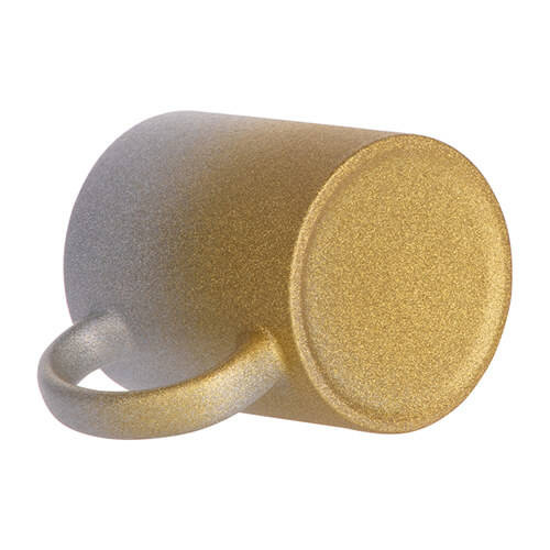 Tazza 330 ml con glitter per sublimazione - sfumatura oro-argento, con una scatola di cartone