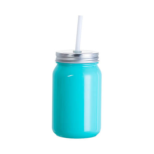 Tazza in vetro 450 ml Mason Jar Full Color senza manico per sublimazione - turchese