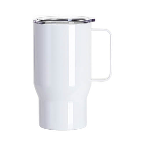 Tazza da viaggio da 550 ml con manico in acciaio inox per sublimazione - bianca