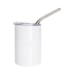Tazza in acciaio inox da 100 ml con coperchio e cannuccia per sublimazione - bianco
