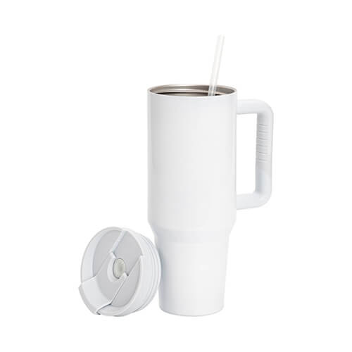 Tazza da 1200 ml con cannuccia e manico grigio per sublimazione - argento