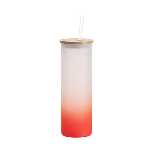 Una tazza glassata da 600 ml con un coperchio in bambù e una cannuccia per la sublimazione - sfumatura rossa