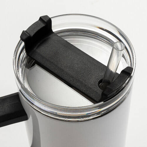 Tazza da viaggio in acciaio inox da 1200 ml con coperchio e cannuccia con orecchio nero per sublimazione - bianco