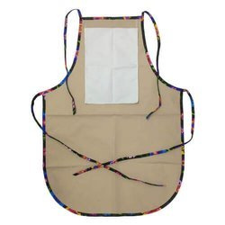 Grembiule arrotondato con tasca per stampa – di colore beige con bordo colorato - fiori slavi neri