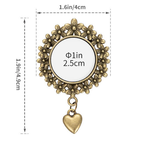 Spilla rotonda con ciondolo a forma di cuore per sublimazione