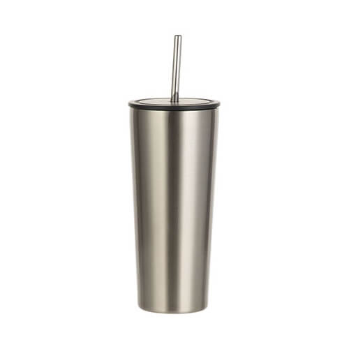 Bicchiere termico in acciaio inox da 650 ml con cannuccia per sublimazione - argento