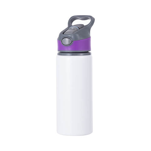 Borraccia in alluminio bianco da 650 ml con tappo a vite con inserto Viola per la sublimazione
