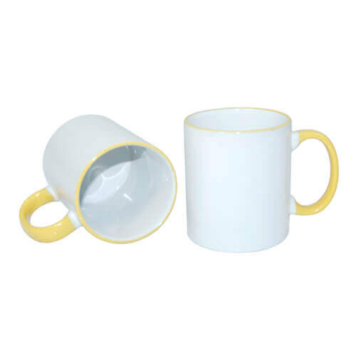 Tazza 330 ml con il manico giallo Sublimazione Termostampa