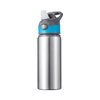 Borraccia in alluminio 650 ml argento con tappo a vite con inserto blu per sublimazione