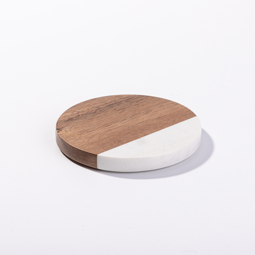 Set di 4 sottobicchieri rotondi in marmo e legno per incisioni