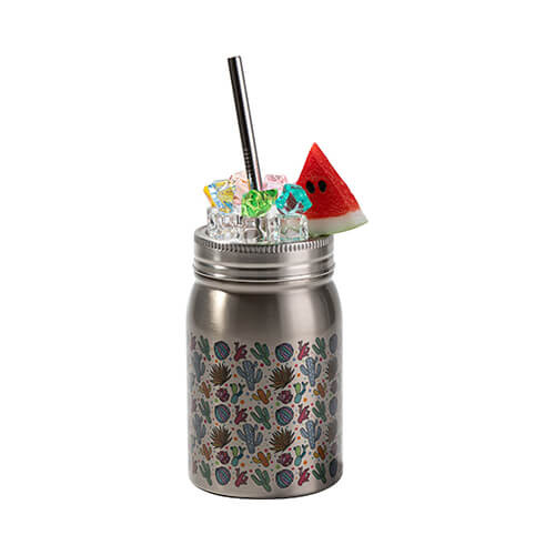 Mason Jar Tazza da 500 ml con cannuccia a sublimazione - argento, ghiaccio artificiale e anguria