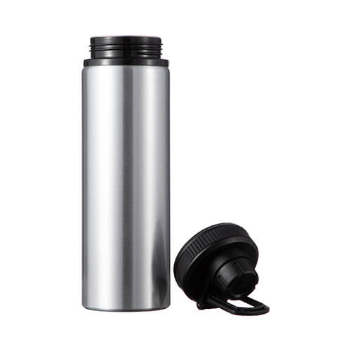 Borraccia in alluminio argento da 850 ml con tappo a vite con inserto nero per sublimazione
