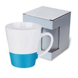Tazza Latte 300 ml con una striscia glitter blu con la scatola Sublimazione Termostampa + KAR3