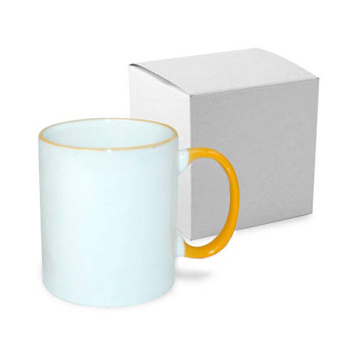 Tazza 330 ml con il manico  giallo dorato JS Coating con la scatola Sublimazione Termostampa