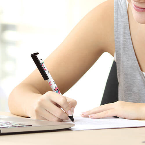 Penna con supporto per smartphone per sublimazione - corpo bianco