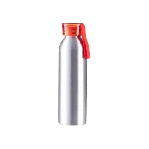 Bottiglia sportiva in alluminio 650ml argento con tappo rosso e striscia sublimatica