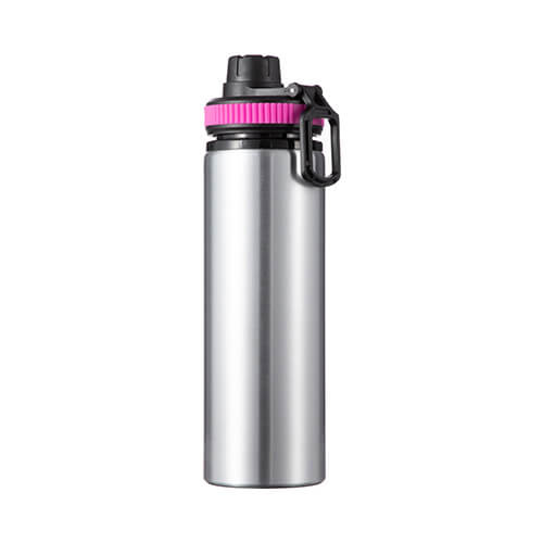 Borraccia in alluminio argento da 850 ml con tappo a vite con inserto rosa per sublimazione